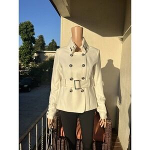 Black Rivet Women’s White Pea Coat Belted Buttons Xs